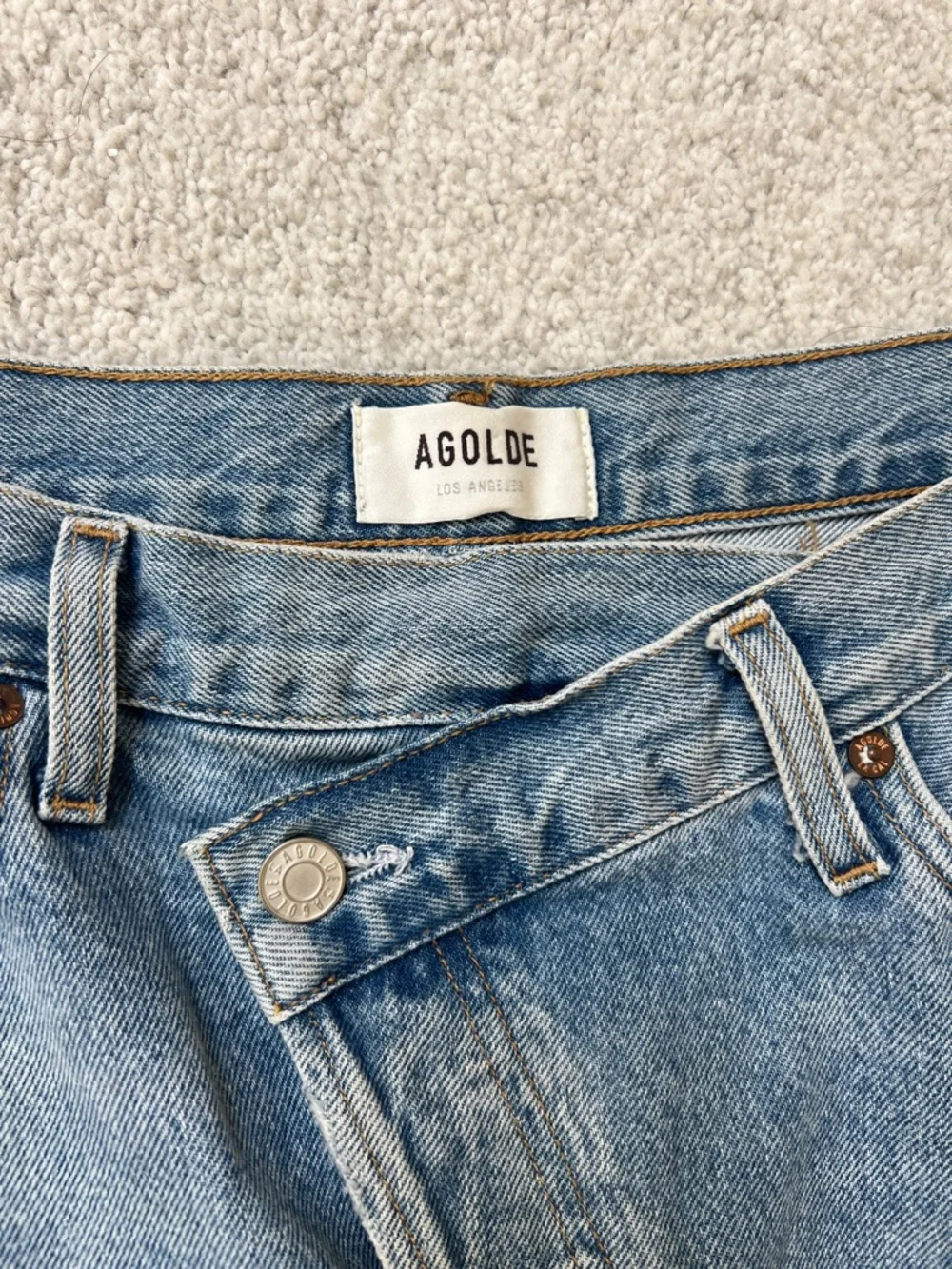 Agolde Light Blue Denim Raw-Hem Mini Skirt - Picture 2 of 9